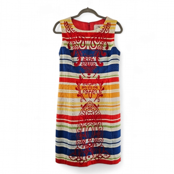 New Anthropologie Tabitha Striped Embroidered Totem Shift Dress Size 6 . - Picture 2 of 6
